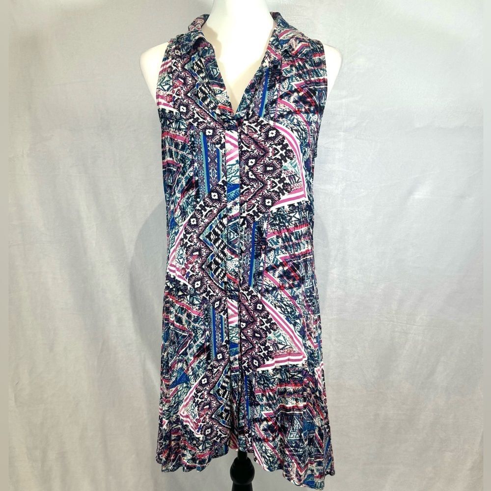 Cupio colorful abstract print button down shirt dress size medium